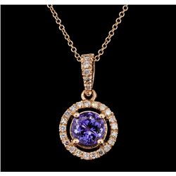 1.51 ctw Tanzanite and Diamond Pendant With  Chain - 14KT Rose Gold