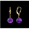 Image 2 : Amethyst Earrings - 14KT Yellow Gold
