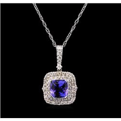 5.12 ctw Tanzanite and Diamond Pendant With Chain - 14KT White Gold