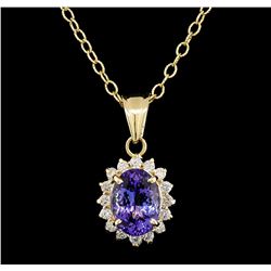 3.13 ctw Tanzanite and Diamond Pendant With Chain - 14KT Yellow Gold