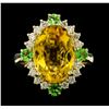 Image 2 : 6.10 ctw Citrine Quartz, Tsavorite, and Diamond Ring - 14KT Yellow  Gold