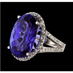 12.38 ctw Tanzanite and Diamond Ring - 14KT White Gold