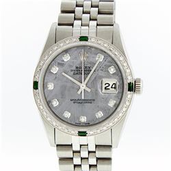 Rolex Stainless Steel Meteorite Diamond Emerald DateJust Men's Watch