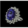 12.04 ctw Tanzanite and Diamond Ring - 14KT White Gold