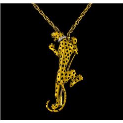 0.04 ctw Diamond Leopard Pendant With Chain - 18KT Yellow Gold