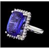 Image 1 : GIA Cert 15.89 ctw Diamond and Tanzanite Ring - 14KT White Gold