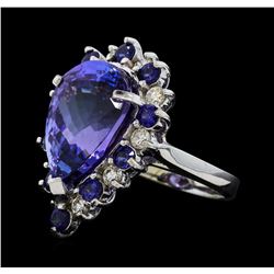 16.06 ctw Tanzanite, Sapphire and Diamond Ring - 14KT White Gold