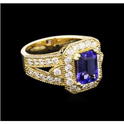 2.08 ctw Tanzanite and Diamond Ring - 14KT Yellow Gold