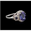 3.81 ctw Tanzanite, Blue Sapphire, and Diamond Ring - 14KT White Gold