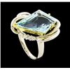 Image 4 : 5.20 ctw Aquamarine and Diamond Ring - Platinum and Yellow Gold