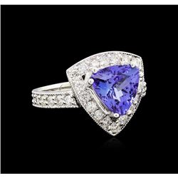 3.06 ctw Tanzanite and Diamond Ring - 14KT White Gold