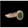 Image 2 : 0.86 ctw Emerald and Diamond Ring - 14KT Rose Gold