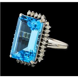 19.91 ctw Blue Topaz and Diamond Ring - Platinum