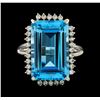 Image 2 : 19.91 ctw Blue Topaz and Diamond Ring - Platinum