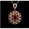 Image 2 : GIA Cert 31.10 ctw Ruby and Diamond Pendant With Chain - 14KT Yellow Gold