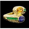 Image 1 : 1.40 ctw Sapphire, Emerald and Diamond Ring - 18KT Yellow Gold