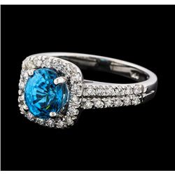 2.34 ctw Blue Zircon and Diamond Ring - 14KT White Gold