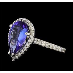 3.20 ctw Tanzanite and Diamond Ring - 14KT White Gold