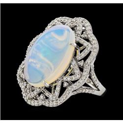 6.16 ctw Opal and Diamond Ring - 14KT White Gold