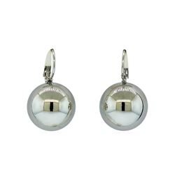 18mm Glossy Bead Drop Earrings - Silver Plated