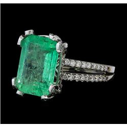 GIA Cert 5.99 ctw Emerald and Diamond Ring - 14KT White Gold