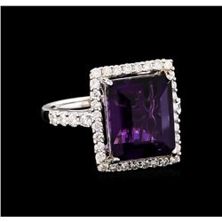 14KT White Gold 6.43 ctw Amethyst and Diamond Ring