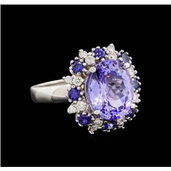 14KT White Gold 5.88 ctw Tanzanite, Sapphire and Diamond Ring