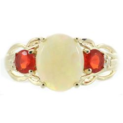 1.46 ctw Opal, Fire Opal, and Diamond Ring - 14KT Yellow Gold