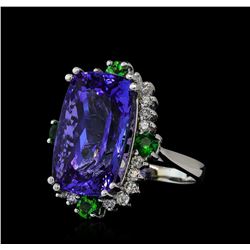 14.43 ctw Tanzanite, Tsavorite, and Diamond Ring - 14KT White Gold