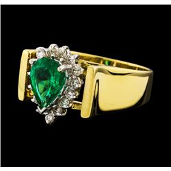 1.00 ctw Emerald and Diamond Ring - 18KT Yellow Gold