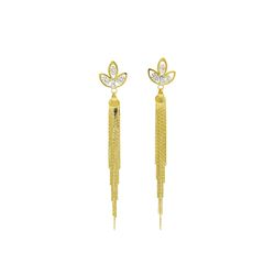 Crystal Petal Post Tassel Earrings - Gold Plated