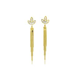 Crystal Petal Post Tassel Earrings - Gold Plated