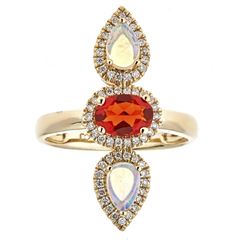 0.52 ctw Fire Opal, Opal, and Diamond Ring - 14KT Yellow Gold