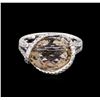 Image 2 : 3.00 ctw Smoky Quartz and Diamond Ring - 18KT White Gold
