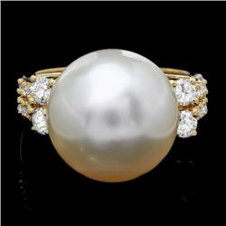 14k Gold 14 X 16mm Pearl 0.60ct Diamond Ring