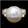Image 1 : 14k Gold 14 X 16mm Pearl 0.60ct Diamond Ring