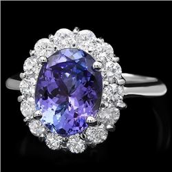 14k White Gold 3ct Tanzanite 1.00ct Diamond Ring