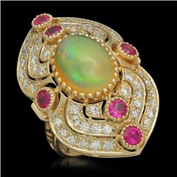 14K Gold 3.60ct Opal, 1.20ct Ruby & 1.51ct Diamond Ring