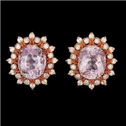 14k Rose 10.00ct Kunzite 1.35ct Diamond Earrings