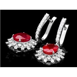 14k White Gold 7.6ct Ruby 1.70ct Diamond Earrings