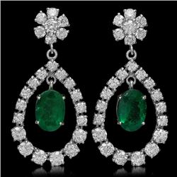 14K Gold 5.83ct Emerald 7.00ct Diamond Earrings