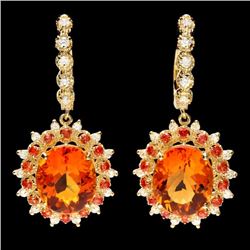 14k Gold 11ct Citrine 0.85ct Diamond Earrings