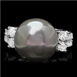 14k Gold 13 X 13mm Pearl 0.70ct Diamond Ring