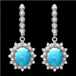 14k Gold 5ct Turquoise 1.50ct Diamond Earrings