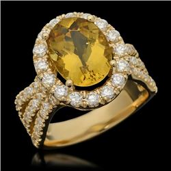 14K Gold 3.61ct Yellow Beryl & 1.54ct Diamond Ring