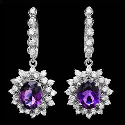 14k Gold 5ct Amethyst 1.95ct Diamond Earrings
