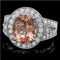 14k White Gold 5ct Morganite 1.40ct Diamond Ring
