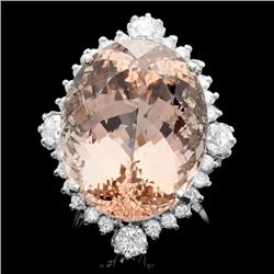 14k Gold 35.00ct Morganite 1.85ct Diamond Ring