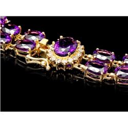 14k Gold 13ct Amethyst .55ct Diamond Bracelet