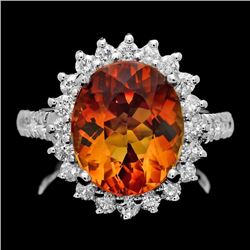 14k White Gold 5.00ct Citrine 1.05ct Diamond Ring